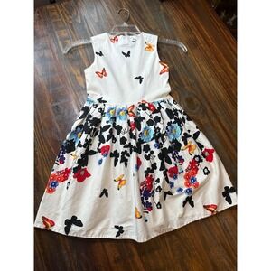 Kate Kasin White Butterfly Floral Fit & Flare Sleeveless Dress Girls Size 10